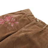 Girl Loreine Wide Leg Corduroy Pants With Rose Details - Brown