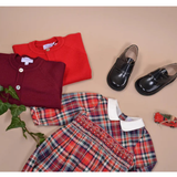 Mahé, Long-sleeved Baby Romper, Mac Milan Collar, Smocked  Waist, in Red Tartan