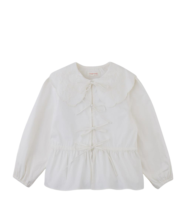 Girl Mercedes Top With Peplum Sleeves - Off White