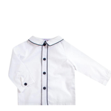 Noa, Boy Shirt, in White Poplin / Navy Piping