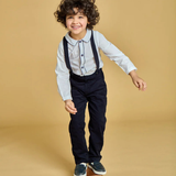 Noa, Boy Shirt, in White Poplin / Navy Piping