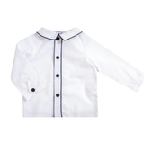Noa, Boy Shirt, in White Poplin / Navy Piping