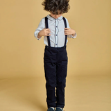 Noa, Boy Shirt, in White Poplin / Navy Piping