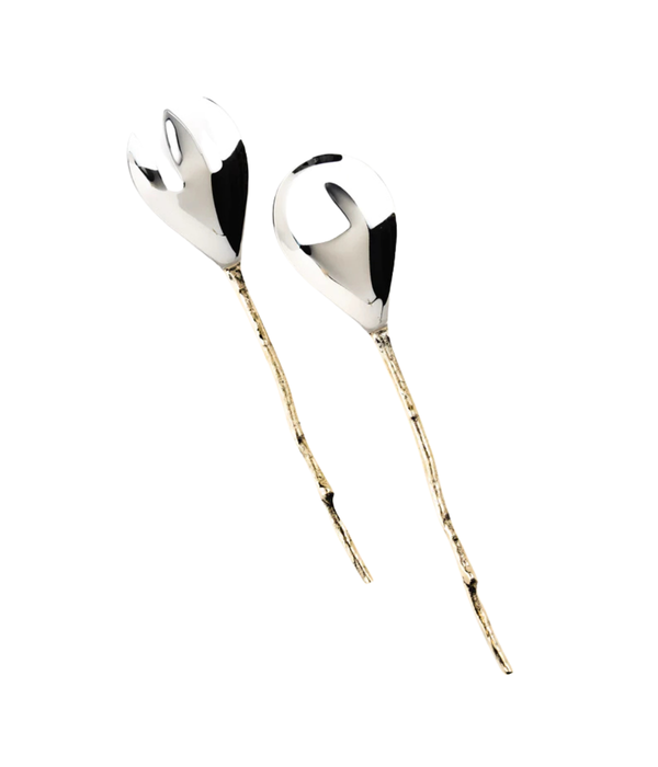 Olive Branch Serving Spoon Set - Brass + Stainless