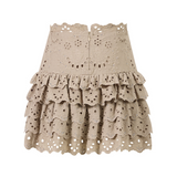 Ottilie Embroidered Mini Skirt - Taupe