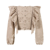 Ottilie Embroidered Top - Taupe