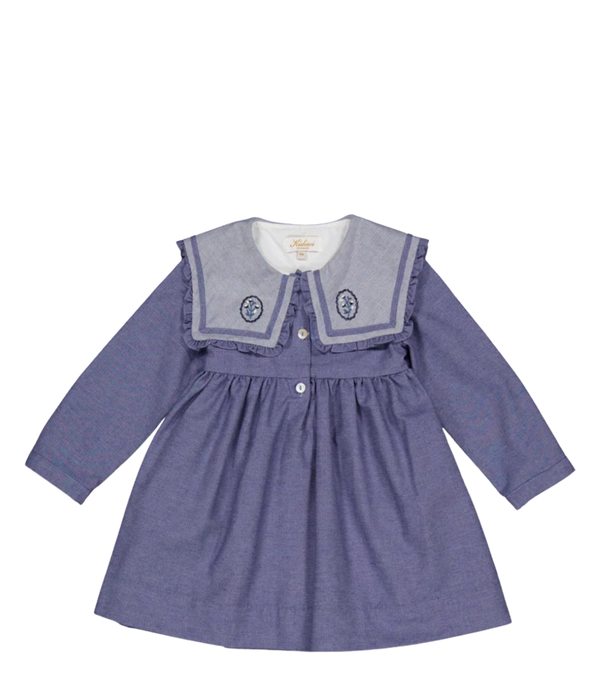 Paola Dress, in Blue Denim Light Herringbone