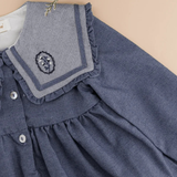 Paola Dress, in Blue Denim Light Herringbone
