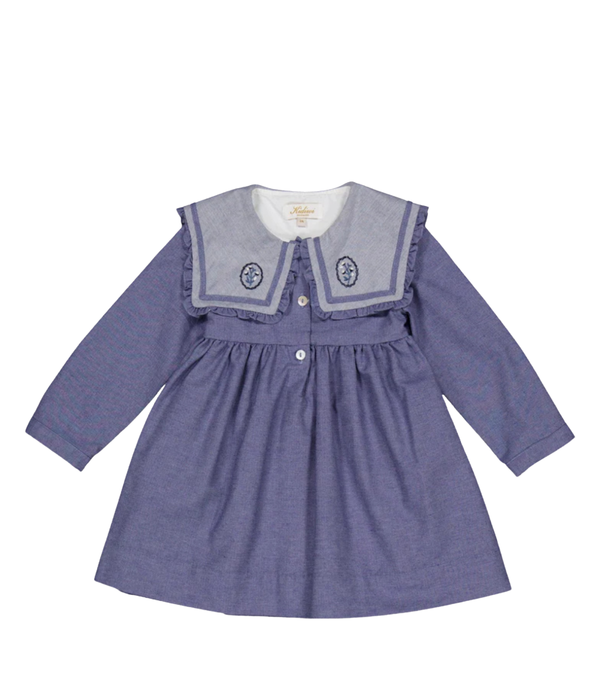 Paola Dress, in Blue Denim Light Herringbone