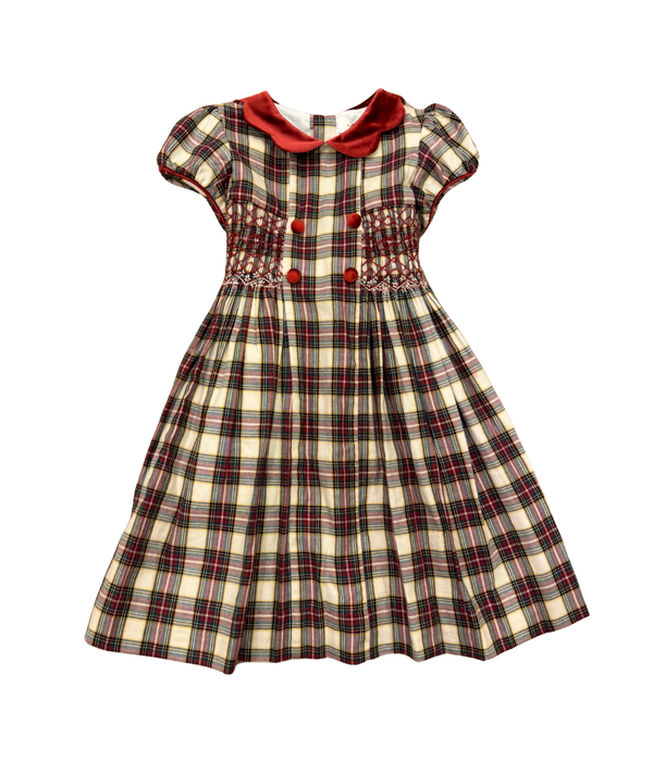 Risette, Smocked Dress, in Red Tartan