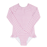 Girls Pink Gingham Rashguard One Piece