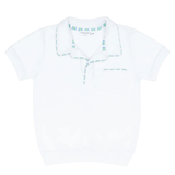 Unisex White French Terry Polo With Green Gingham Piping