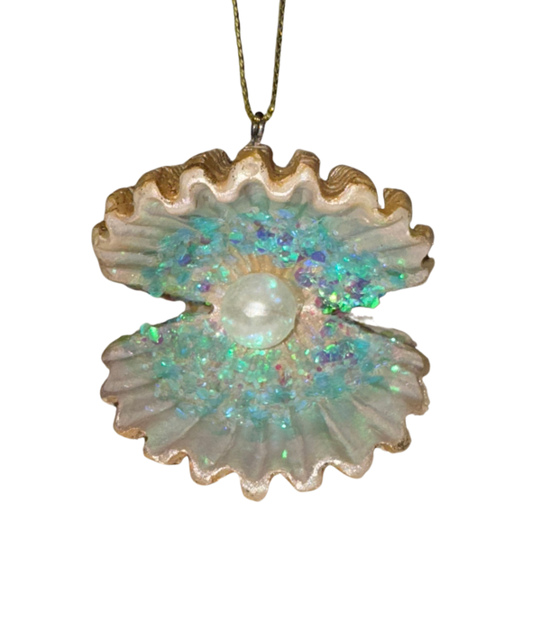 Blue Painted Resin Clam Shell With Pearl Ornament