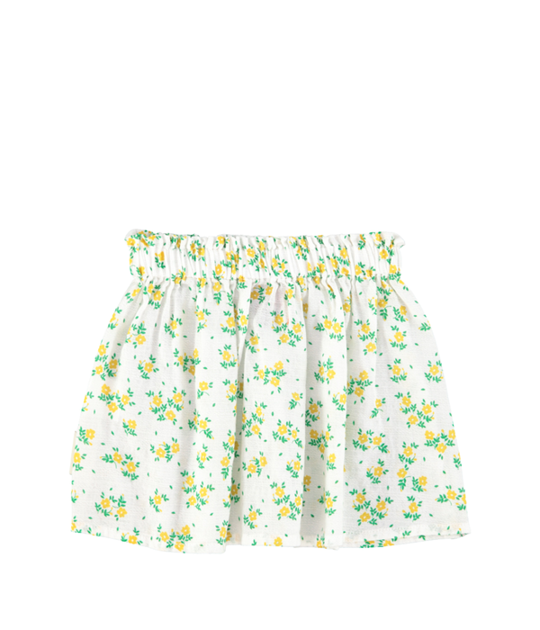 Short Skirt - Ecru W/ Yellow Flowers Allover
