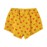 Shorts W/ Fringes - Mustard W/ Red Hearts Allover