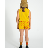 Shorts W/ Fringes - Mustard W/ Red Hearts Allover