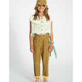 Sleeveless Blouse W/ Collar - Ecru W/ Yellow Flowers Allover