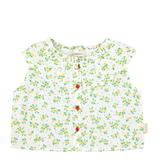 Sleeveless Blouse W/ Collar - Ecru W/ Yellow Flowers Allover