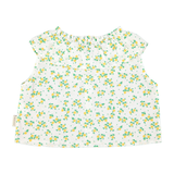 Sleeveless Blouse W/ Collar - Ecru W/ Yellow Flowers Allover