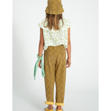 Sleeveless Blouse W/ Collar - Ecru W/ Yellow Flowers Allover