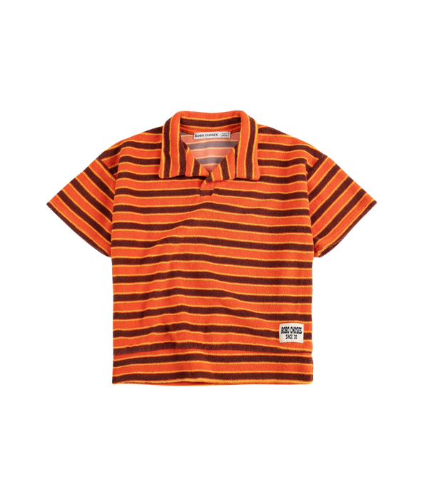 Striped Brick Terry Cloth Polo - Orange