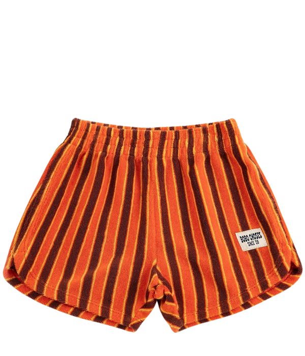 Striped Brick Terry Cloth Shorts - Orange