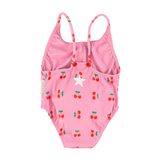 Swimsuit W/ Crossed Straps - Pink W/ Cherries Allover
