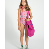 Swimsuit W/ Crossed Straps - Pink W/ Cherries Allover