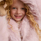 Girl Tabitha Faux Fur Coat With Shawl Collar - Pink