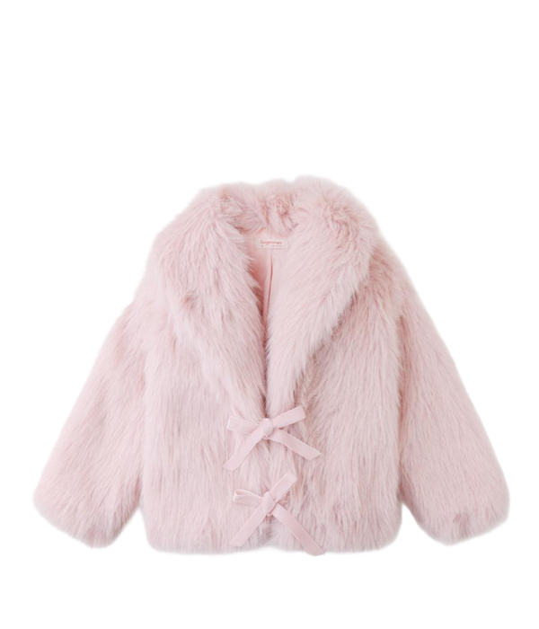 Girl Tabitha Faux Fur Coat With Shawl Collar - Pink