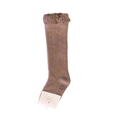 Ruffle Knee High Solid Color Socks: Mocha