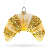 Glittered Croissant Glass Ornament