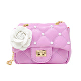 Classic Quilted Flower Pearl Handbag: Purple