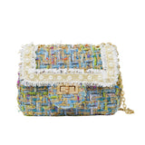 Classic Tweed Handbag with Pearls - Blue