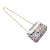 Classic Tweed Handbag with Pearls - Blue