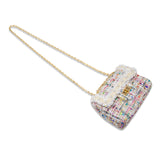 Classic Tweed Handbag With Pearls - White