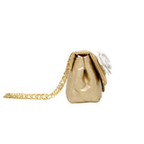 Classic Quilted Flower Pearl Handbag: Gold