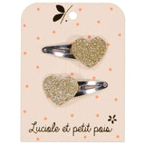 Heart Hair Clips - Gold Glitter (Pair)