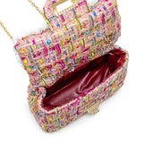Classic Tweed Handbag With Pearls - Pink
