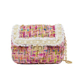 Classic Tweed Handbag With Pearls - Pink