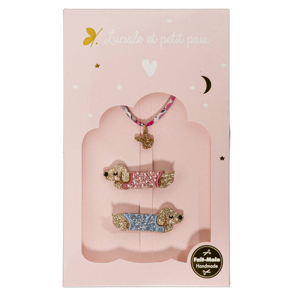 Dachshund Love Set - Dachshund Hair Clips & Rabbit Bracelet
