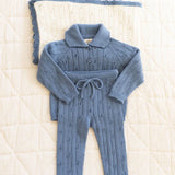 Knit Pointelle Blanket - Milk & Blue Jay